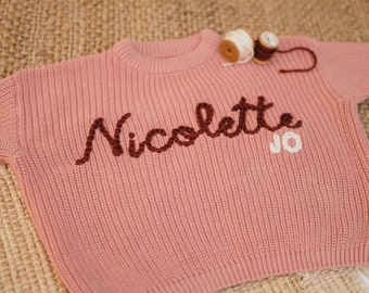Custom Baby and Toddler First and Middle Name Sweater, Personalized, Hand Embroidered, Milestone Outfit, Baby Shower Gift, Gift for Baby