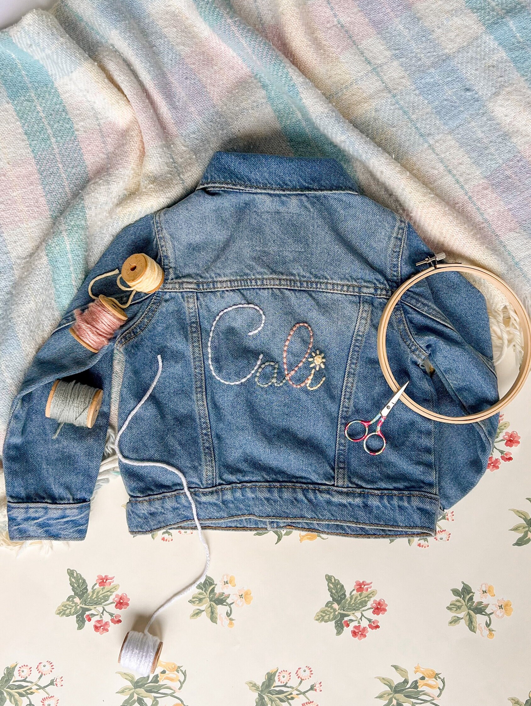 Custom Hand Embroidered Denim Jacket Name Jean Jacket Floral Etsy
