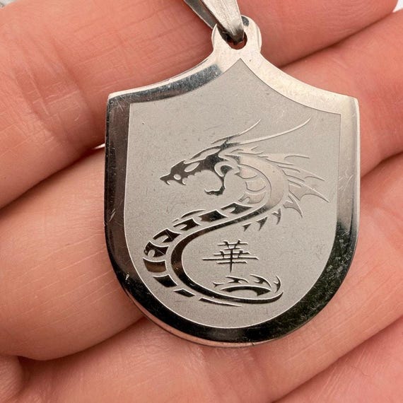 Lot of 4 Dragon Pendant Necklaces Silvertone Pewter Biker Gothic Chinese Shield View 5