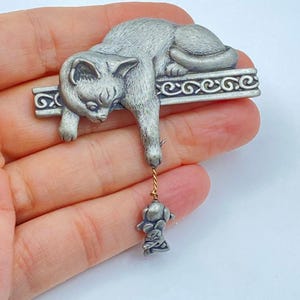 Jonette Jewelry Silver Pewter Cow Angel Pin – 1 3/4" Animal Brooch, Made In USA