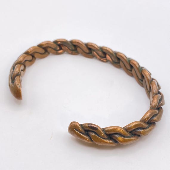 Vintage Signed Solid Copper Cuff Bracelet Braided… - image 5