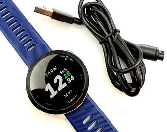 Garmin Forerunner 55 GPS Fitness Watch Mens Womens Black White Case Navy Band