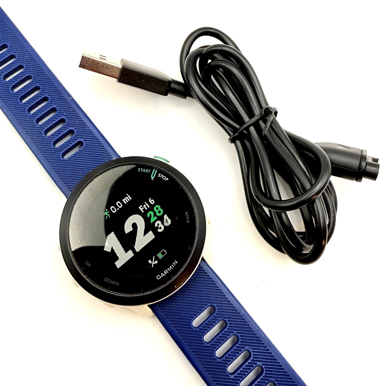 Garmin Forerunner 55 GPS Fitness Watch Mens Womens Black White Case Navy Band GARMIN, GPS Running Watch, Forerunner 55, Up to 2 Weeks  main image 4