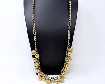Rare Kate Spade Signed Gold Dangling Shiny Ball Statement Bib Necklace 34" Long