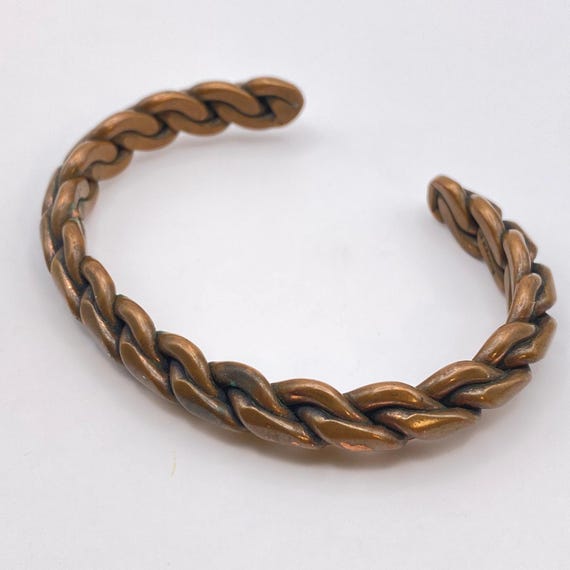 Vintage Signed Solid Copper Cuff Bracelet Braided… - image 4