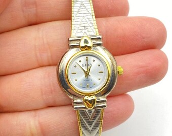 Vintage GVNY Two Tone Silver Gold Heart Quartz Bracelet Watch Japan Movt