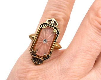 Vintage AVON Camphor Glass Frost Lights 1977 Ring Art Deco Style Size 5