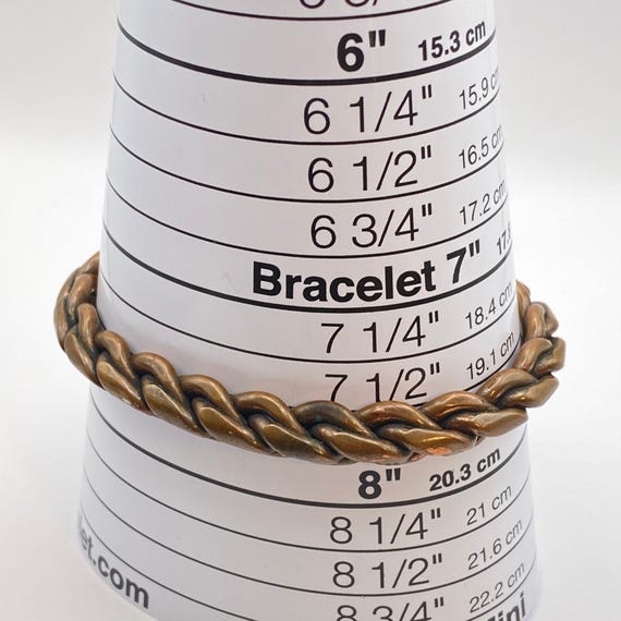 Vintage Signed Solid Copper Cuff Bracelet Braided… - image 7
