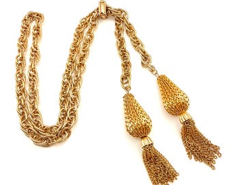 Naszyjnik Vintage MCM Bolo Lariat w kolorze złota, ciężki łańcuszek Rolo, filigranowy chwost, 27 cali