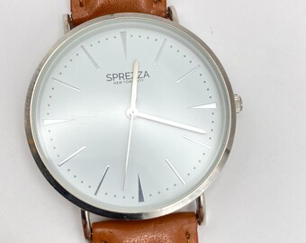 Sprezza-horloge heren zilverkleurige witte wijzerplaat 40 mm kast kunstleer – batterij nodig