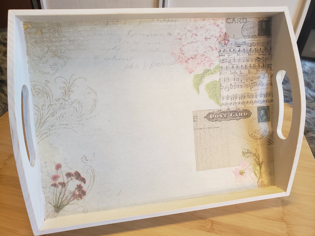 Wood Découpage Decorative Tray With Pressed Flowers Various Etsy