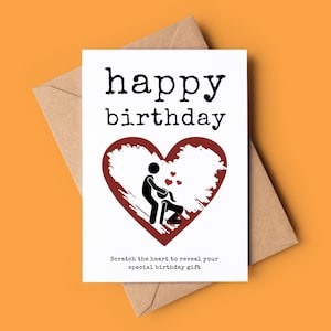 Carte à gratter d'anniversaire, carte de joyeux anniversaire à gratter et à révéler, carte d'anniversaire amusante, anniversaire de petit ami, carte drôle pour lui, carte à gratter coeur