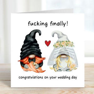 Carte de mariage drôle, carte de mariage, carte de mariage gnome, carte de mariage grossier pour couple, mariée, marié, carte mignonne pour couple, carte de mariage