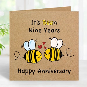 Carte 9e anniversaire, carte d'anniversaire de 9 ans, carte d'anniversaire de mariage pour femme, mari, partenaire, petit ami, petite amie, carte drôle