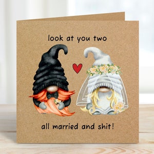 Carte de mariage, carte de mariage drôle, carte de gnome pour leur mariage, carte de mariage grossier pour couple, mariée, marié, carte pour couple, mariage