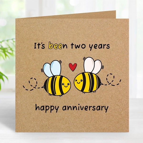 Two Year Anniversary Card, Cute 2 Year Anniversary Card, Wife, Husband, Partner, Boyfriend, Girlfriend, Friend, Couple, 2nd Anniversary Card