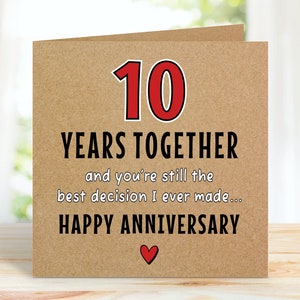 Carte d'anniversaire de 10 ans, carte de 10 ans, carte d'anniversaire de 10 ans drôle pour mari, femme, petit ami, petite amie, partenaire