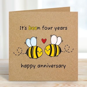 Jolie carte d'anniversaire de 4 ans, carte de bourdon, carte de 4e anniversaire pour femme, mari, partenaire, petit ami, petite amie, amis