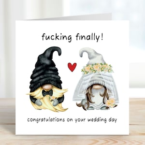 Putain enfin ! Félicitations pour le jour de votre mariage, carte de mariage drôle, carte de mariage grossière pour eux, carte de félicitations de mariage pour lui