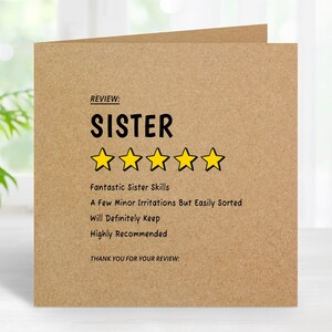 Carte d'anniversaire drôle de soeur, carte de révision drôle de cinq étoiles pour votre soeur, carte d'anniversaire coquine mignonne pour elle