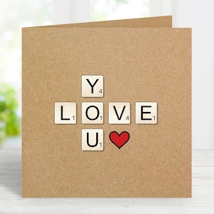 Je t'aime, carte de Scrabble Love pour elle, carte de Scrabble pour lui, carte d'amour, carte d'amoureux de Scrabble, mari, femme, grand-mère, grand-père, tante