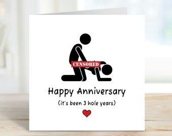 Funny Anniversary Card, Rude Happy Anniversary Card for Him, 3rd Anniversary Card, Three Year Naughty Anniversary Card for Him or Her