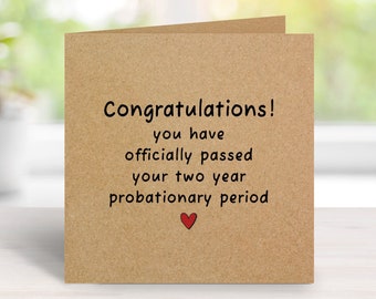 2nd Anniversary Card, Congratulations Two Year Probationary Period, Funny 2 Years Wedding Anniversary Cards for Him or Her, Husband, Wife