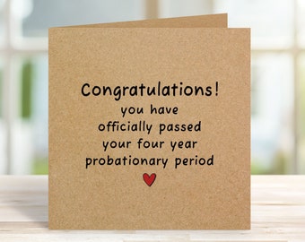 4th Anniversary Card, Funny Four Years Anniversary Card, Funny Anniversary Card for Him or Her, Husband, Wife, Cute Happy Anniversary Cards