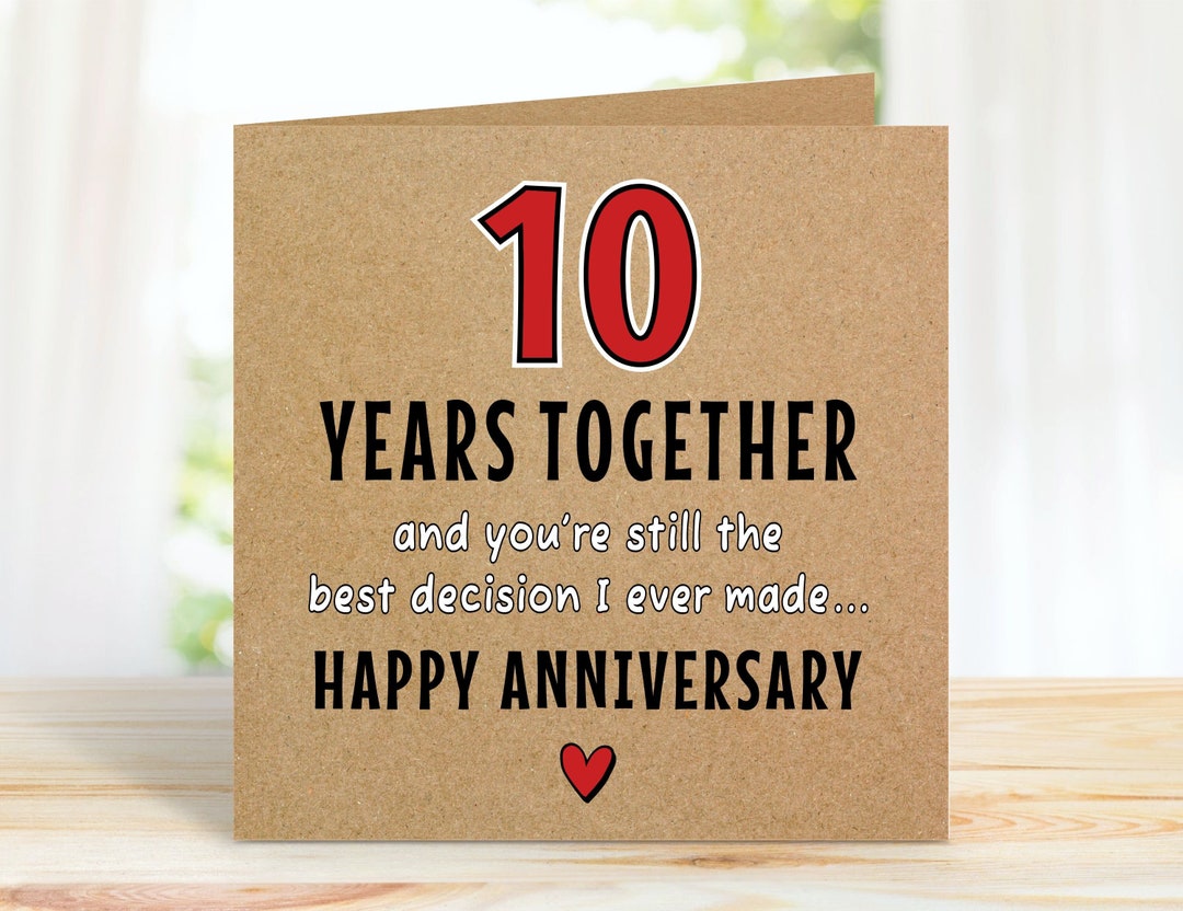 10 Year Anniversary Card 10th Anniversary Card Funny 10th Etsy