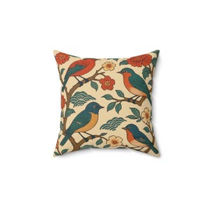 Vintage Style, Japanese Thibaut Katsura Birds and Blooms Decorative Pillow, Floral Cushion Cover, Home Decor,  Gift for Bird Lovers