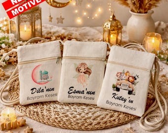 Bayram Kesesi | Personalisierter Eid Brustbeutel für Kinder mit Farbmotiven | Ramadan Geldbeutel | Bayram Tasche | Ramazan Kurban
