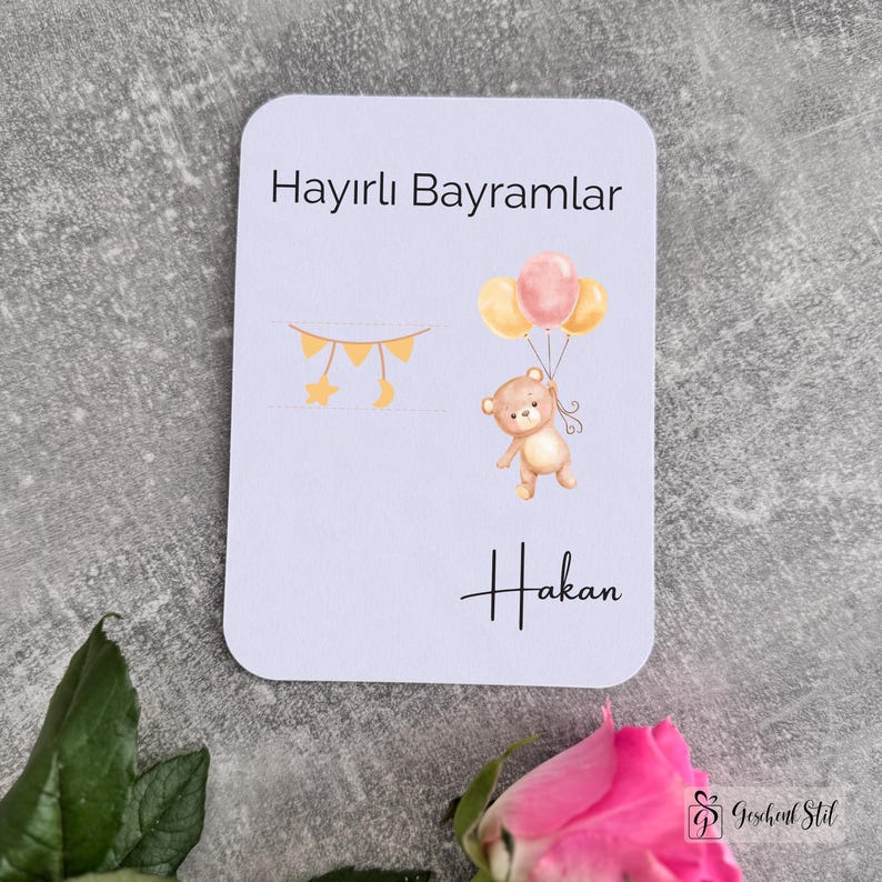 Tarjeta de dinero Bayram personalizada para niños | Idea de regalo de Eid Mubarak | Tarjeta de Ramadán Regalo Kurban Tarjeta de felicitación Hayirli Bayramlar Design 6 (Bär)