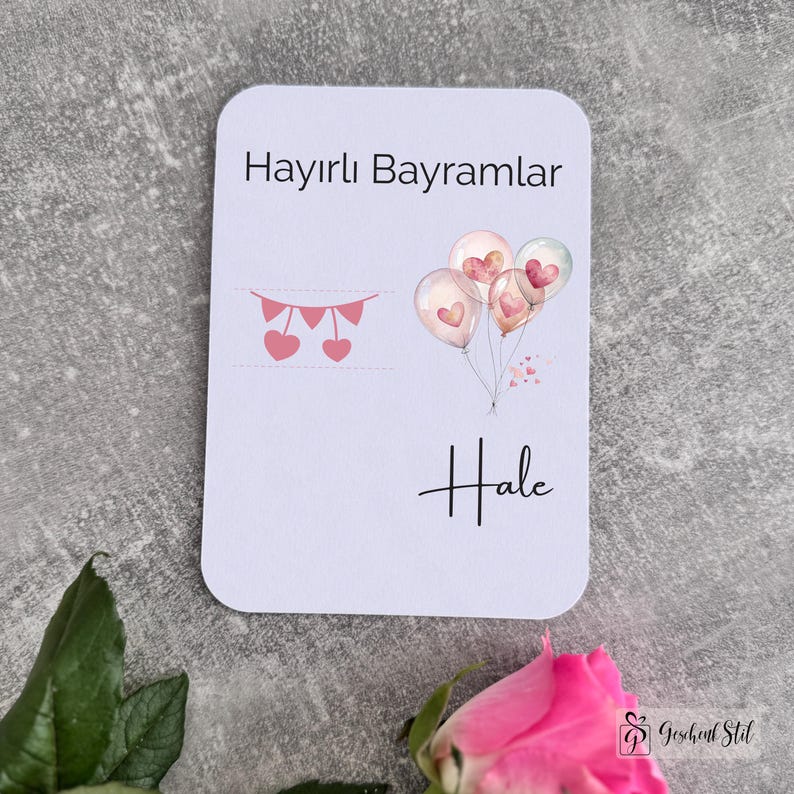 Tarjeta de dinero Bayram personalizada para niños | Idea de regalo de Eid Mubarak | Tarjeta de Ramadán Regalo Kurban Tarjeta de felicitación Hayirli Bayramlar Design 5 (Ballons)