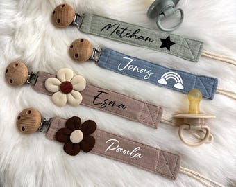 Clip personalizado de muselina para chupete | Cadena de algodón para chupete con nombre | Regalo para bebé | Regalo para recién nacido |