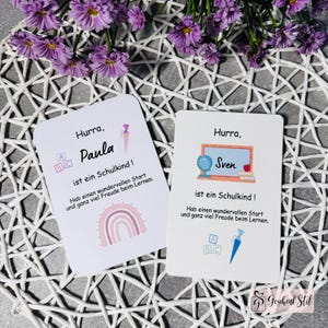 Schoolinschrijvingskaart gepersonaliseerd met naam | Kaart voor schoolinschrijving, eindelijk een schoolkind, eerste schooldag, start school, schoolkegel, klas | Cadeaustijl