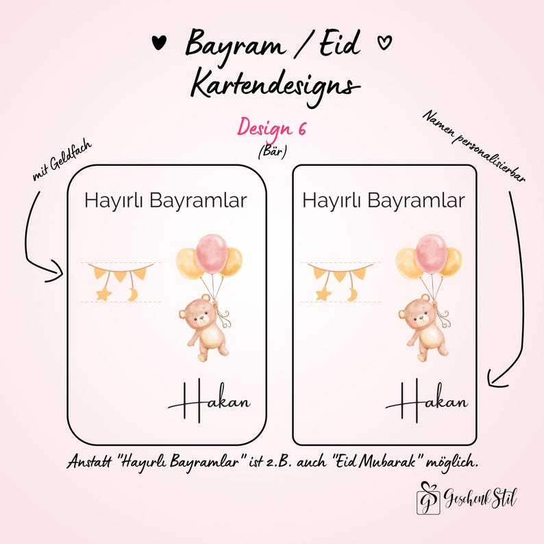 Tarjeta de dinero Bayram personalizada para niños | Idea de regalo de Eid Mubarak | Tarjeta de Ramadán Regalo Kurban Tarjeta de felicitación Hayirli Bayramlar imagen 13