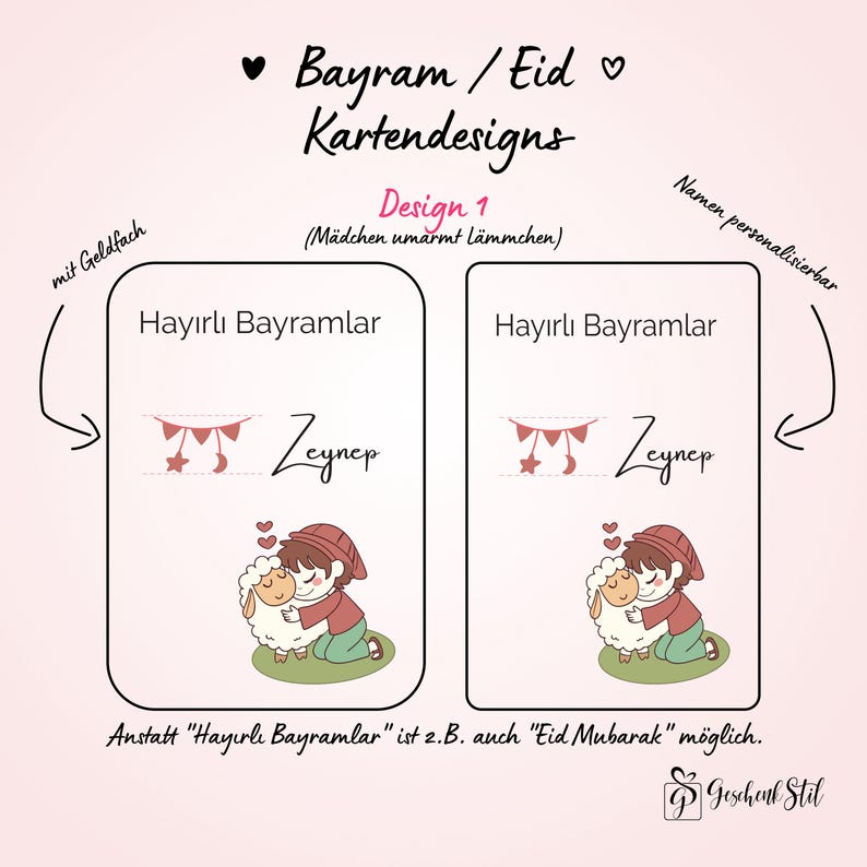 Tarjeta de dinero Bayram personalizada para niños | Idea de regalo de Eid Mubarak | Tarjeta de Ramadán Regalo Kurban Tarjeta de felicitación Hayirli Bayramlar imagen 8