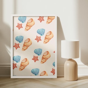Cousins Beach Seashells Poster: Pastel Coastal Wall Art (Instant Download