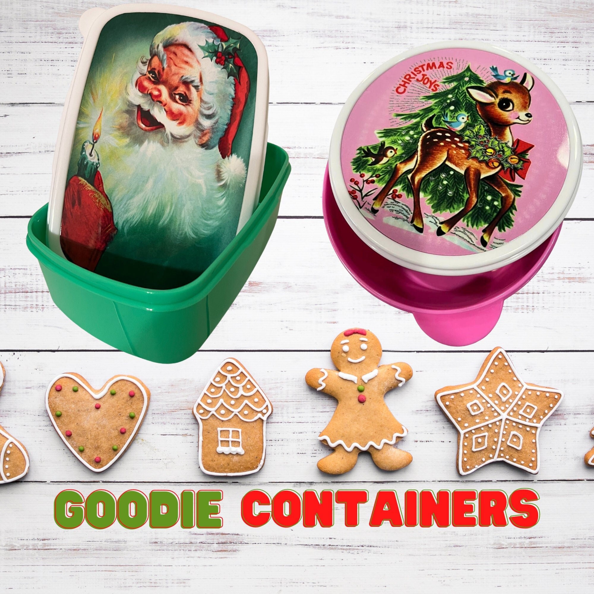 Christmas Plastic Containers w Covers 4.5”Hx8”D, S21, Select: Theme