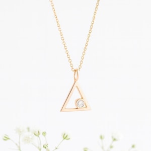 14k Gold Diamond Triangle Necklace: Minimalist Geometric Pendant