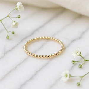 Bague boule en or massif - Bague minimaliste en perles à empiler