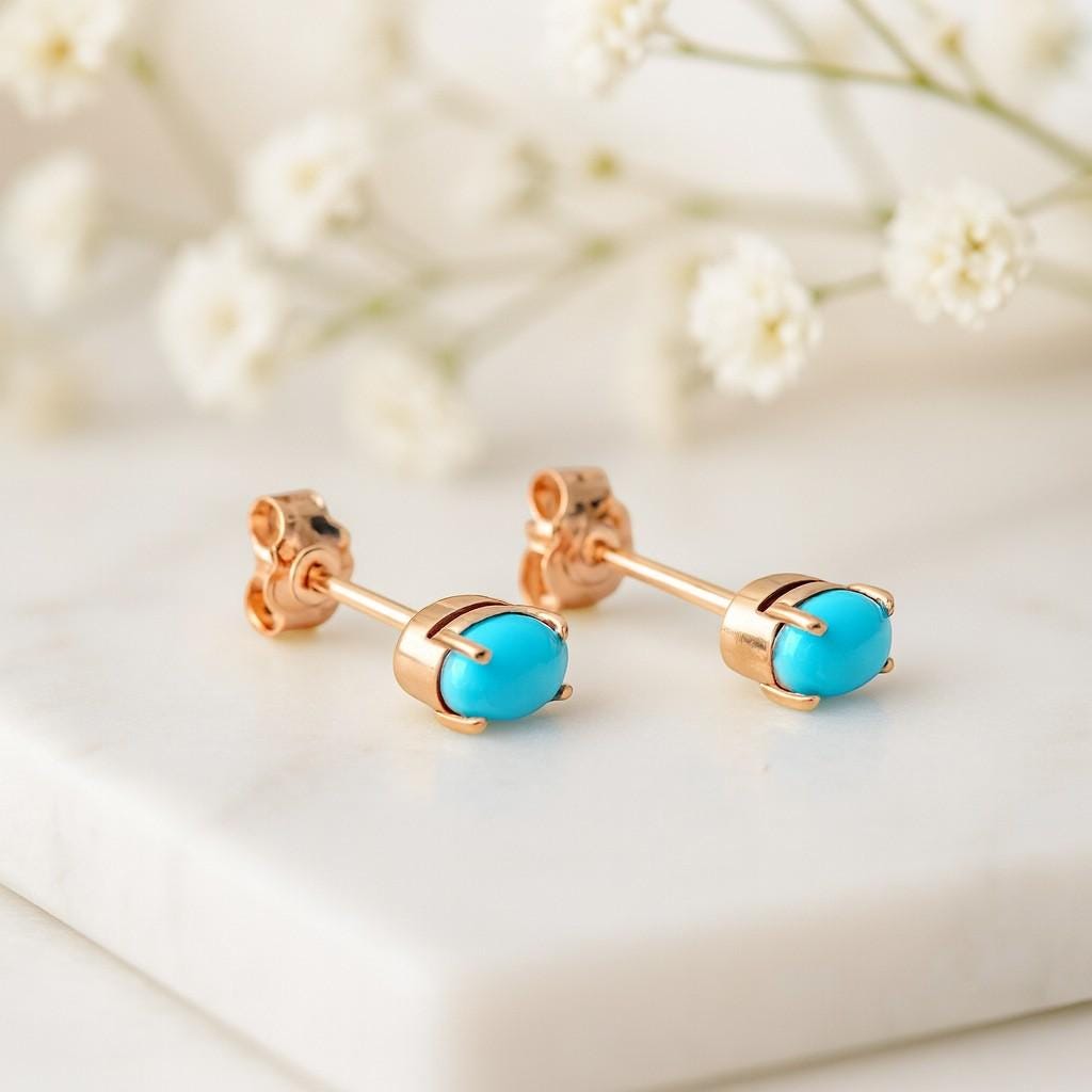 Boucles D'oreilles En Or 14 Carats Avec Pierres Turquoises - Clip - Bijou Occasion De Qualité