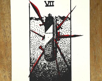 7 of Swords 5x7 Tarot Screenprint, Art Print, Minor Arcana