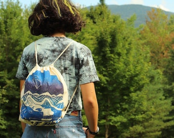 Wolf Pack Drawstring Backpack Ombre, Lupus Constellation, Handprinted Screenprint, Organic Cotton