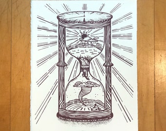 Rabbit Hourglass 11x14 Screenprint Brown, Art Print