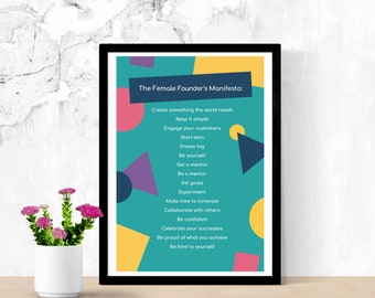 Manifest założycielki: motywująca sztuka ścienna, inspirujący wydruk, wydruk Girl Boss, wystrój domowego biura, wydruk do pobrania, plakat