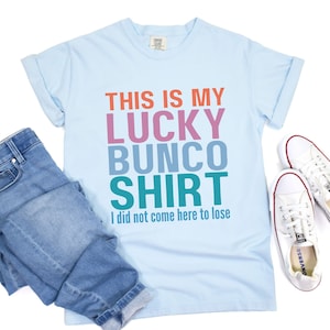 Colorful Lucky Bunco Shirt, Bunco Friends Comfort Colors T-Shirt, Oversized Bunko T Shirt in Spring Colors, Just Words Bunco Shirt