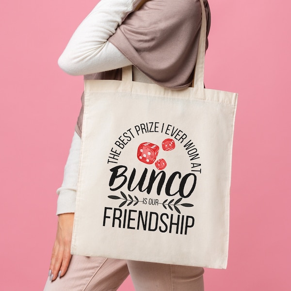 Bunco Friends Canvas Tote Bag, Bunko Friendship Cotton Tote, Ladies Night Out Bunco Gift, Roll the Dice Bunco Bag, Bunco Night Hostess Gift