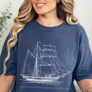 Sailing Ship Comfort Colors T-Shirt: Coastal Graphic Tee