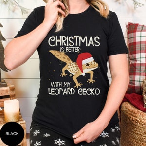 Camiseta navideña de gecko leopardo, &quot;La Navidad es mejor con mi gecko&quot;, divertida camiseta navideña de gecko, camiseta de mamá gecko, regalo de camiseta de papá gecko